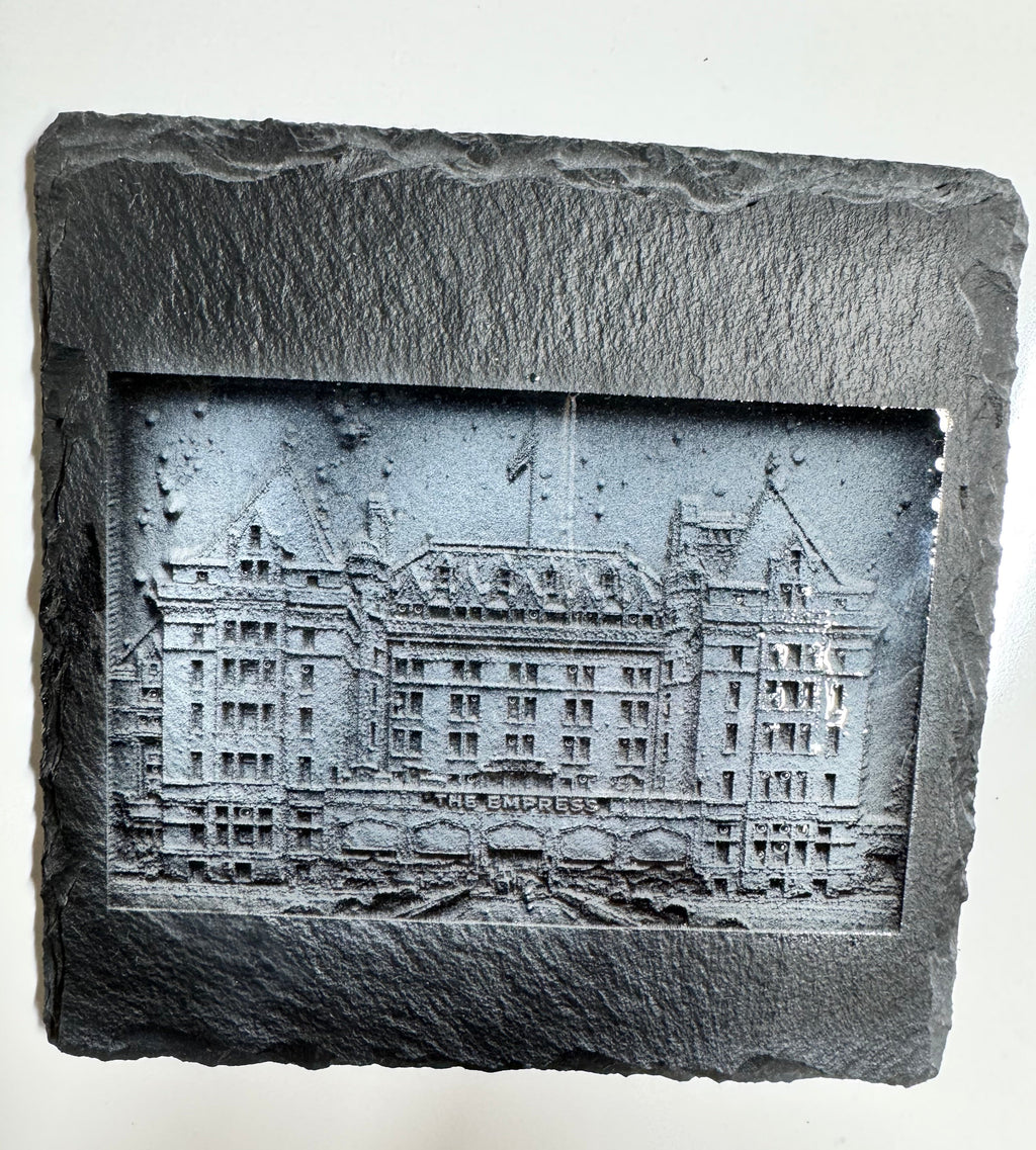 Vancouver Island Slate Coaster- Laser Engraved Empress Hotel