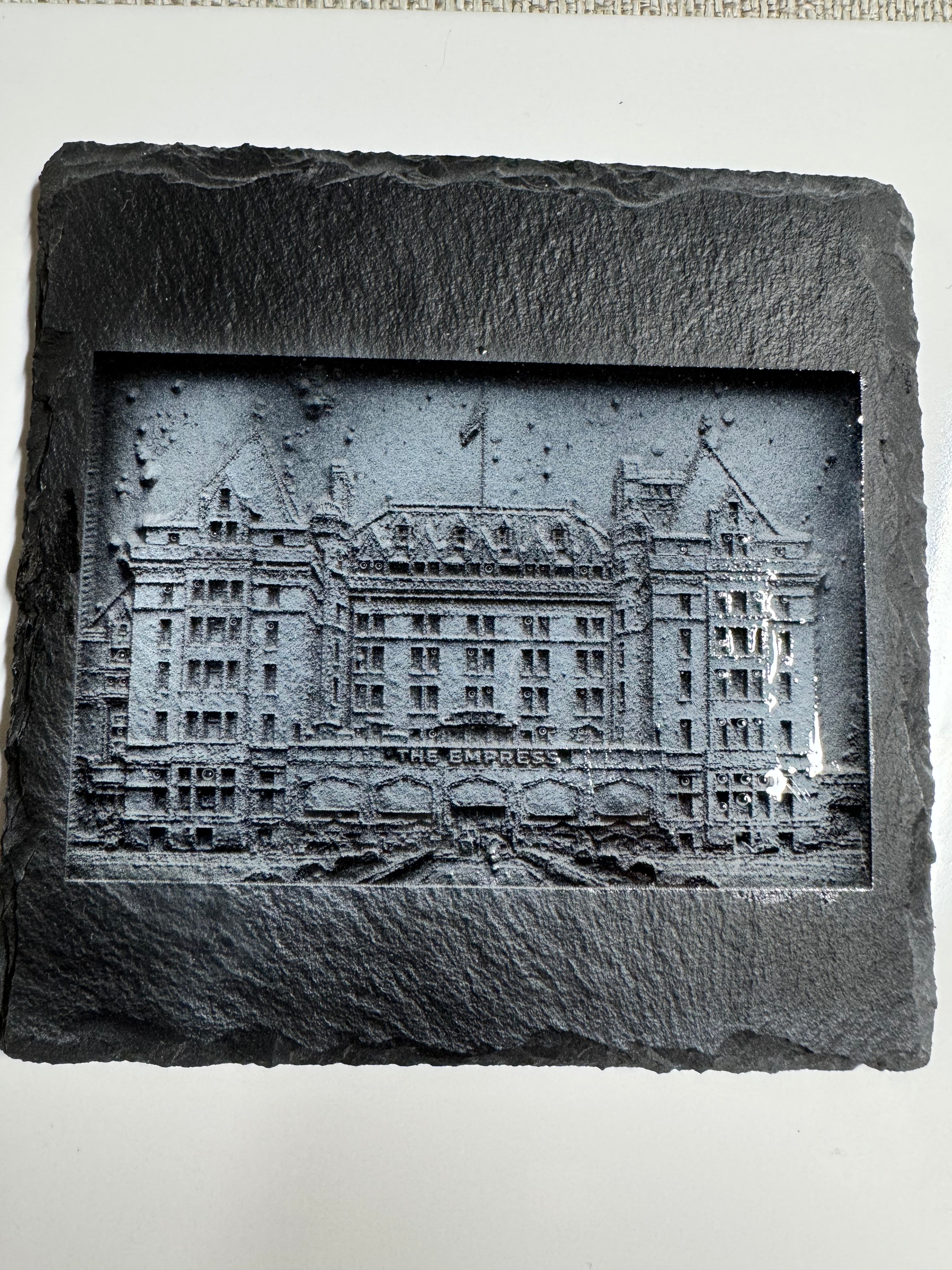 Vancouver Island Slate Coaster- Laser Engraved Empress Hotel