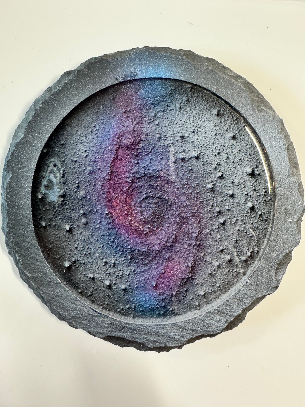 Round slate coaster engraved with Messier 51